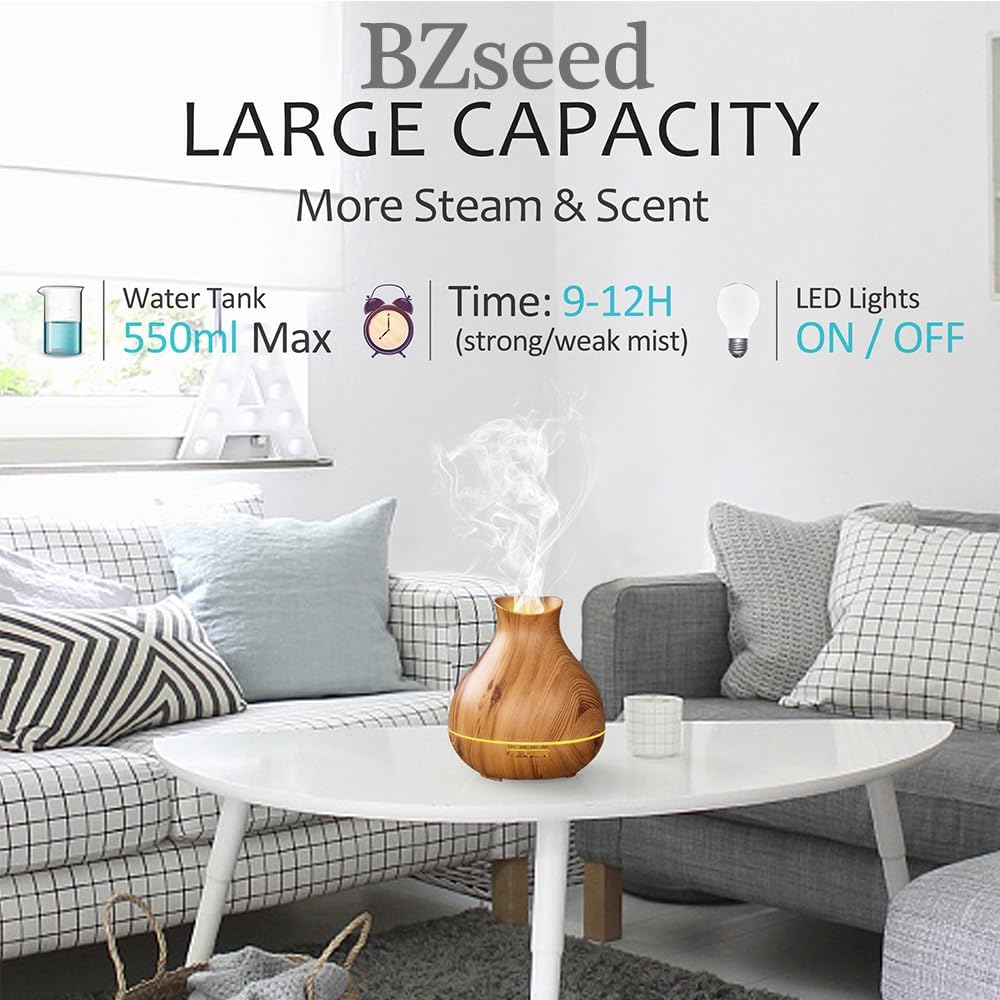 BZseed Aromatherapy Essential Oil Diffuser,2 PCS Humidifier with 550ml Lasting Mist Output Waterless Auto-Off Ultrasonic Diffusers 7 Color LED Lights Cool Mist Humidifier for Large Room, Home