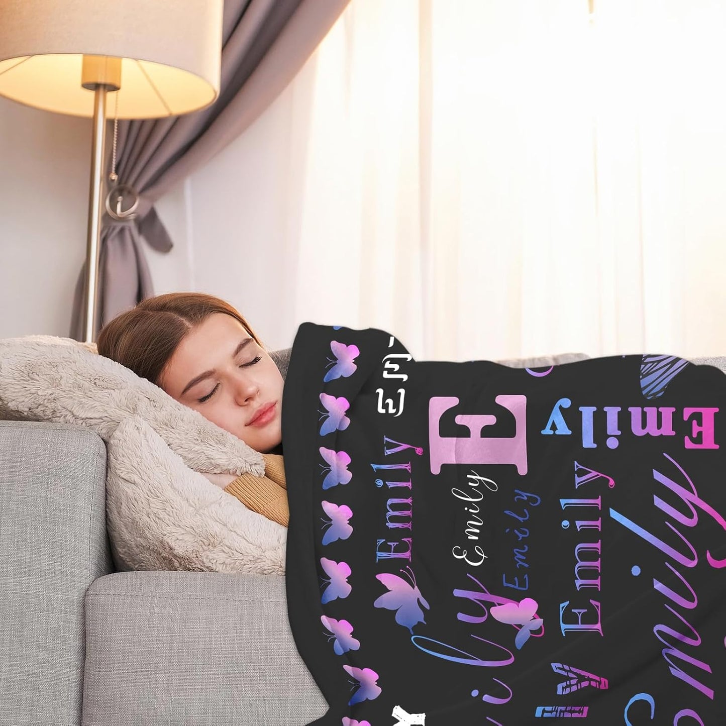 Ship Next Day, Custom Name Blanket - Printed in USA, Personalized Baby Blankets for Girls, Baby Blanket with Butterfly, Ultra-Soft Cozy Fleece Blankets, Gifts for Boys & Girls Kids Teen Girl New Mom