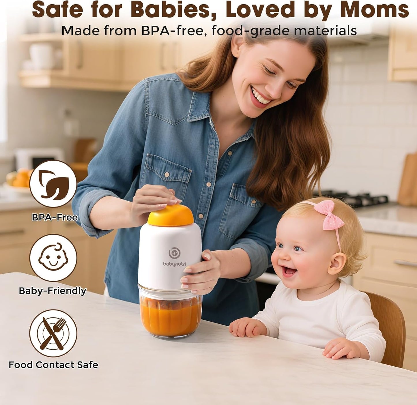 Baby Food Processor – Puree Blender with Glass Bowl, Stainless Steel Blades, BPA-Free, One-Touch Control, Easy to Clean, Quiet Operation, Ideal for New Parents, 10oz