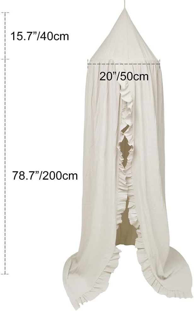 Bed Canopy with Frills Reading Nook Game Tent for Kids Boho Hanging Net Play Room Decor(Beige)