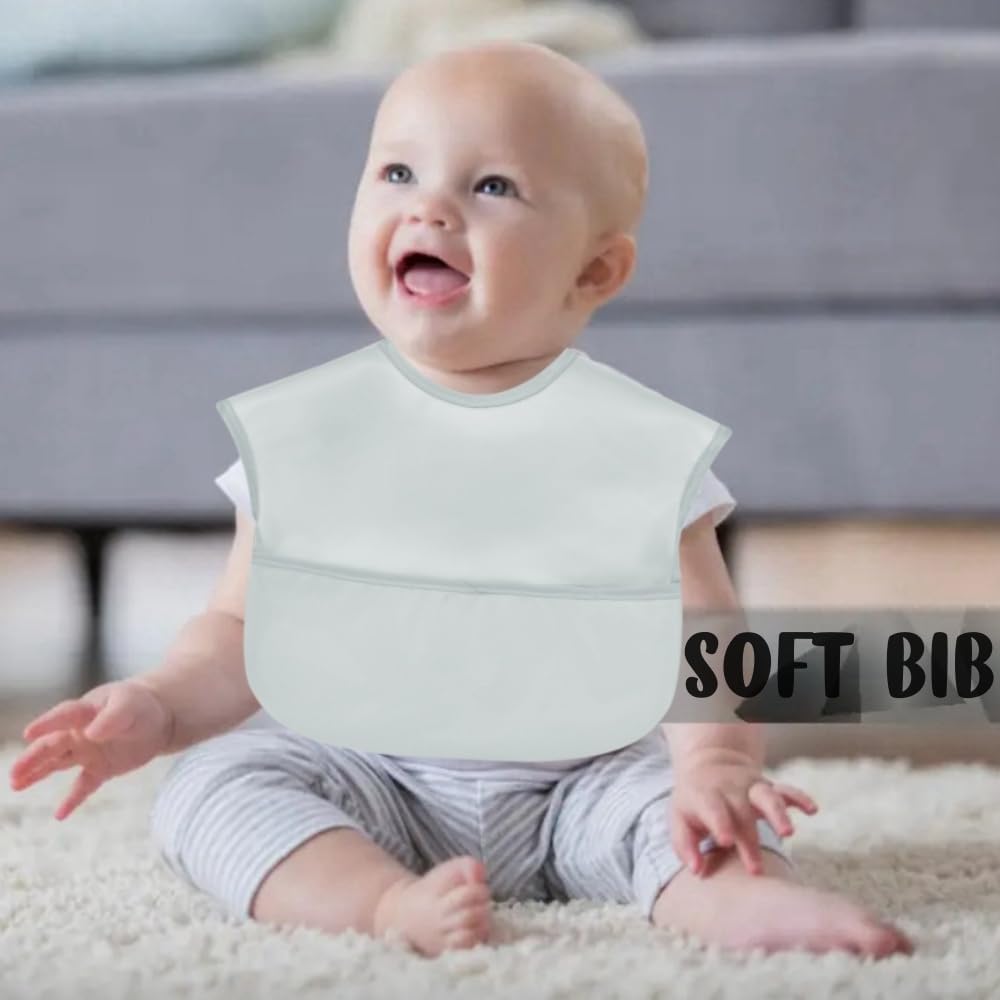 Baby bibs Waterproof Toddler bib - Feeding bib with Pocket for Infant Boy Girl Washable 6-36M
