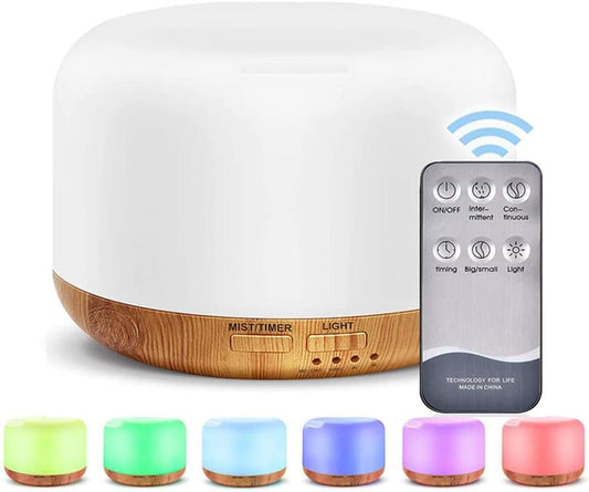 Oil Diffuser Humidifier 300ML,Electric Ultrasonic Air Aroma Diffusers Vaporizer,Scent Mist Defuser with Remote,Auto-Off,7led Color Changing Light for Large Bed Room,Home,Office