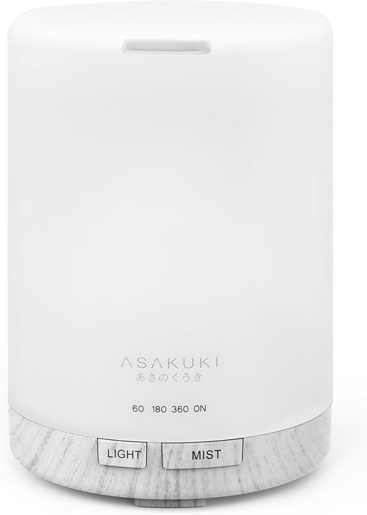 ASAKUKI 300ML Essential Oil Diffuser, Quiet 5-in-1 Premium Humidifier, Home Fragrance Aroma Diffuser with 7 LED Color Changing Light and Auto-Off Switch -White