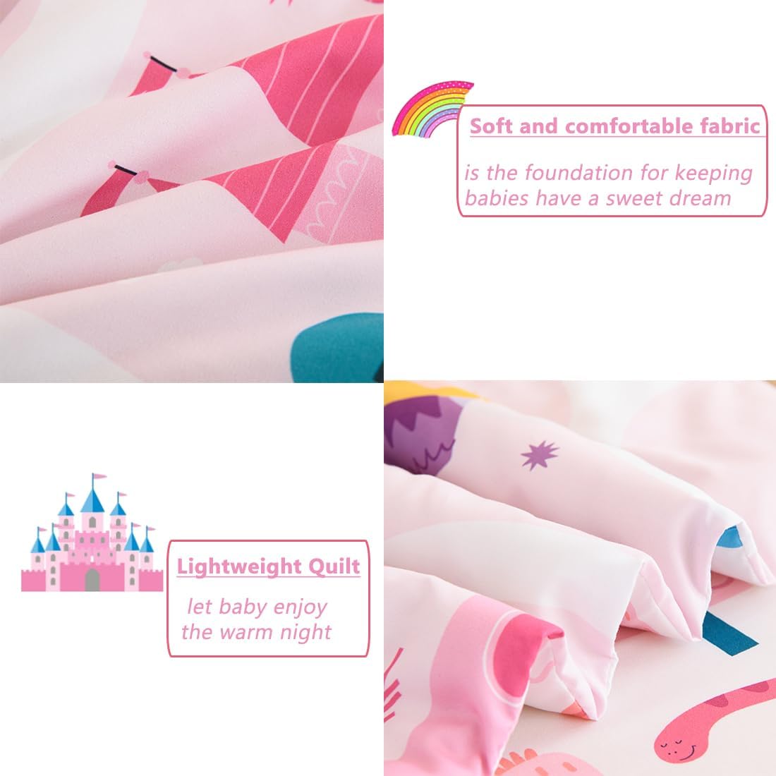 PERFEMET 4 Pcs Twin Bedding Set for Girls Pink Castle Kids Bed in A Bag Comforter Set Ultra Soft Reversible Fairy Tales Themed Bedding Comforter with Sheet Set for All Seasons(Pink, Castle)