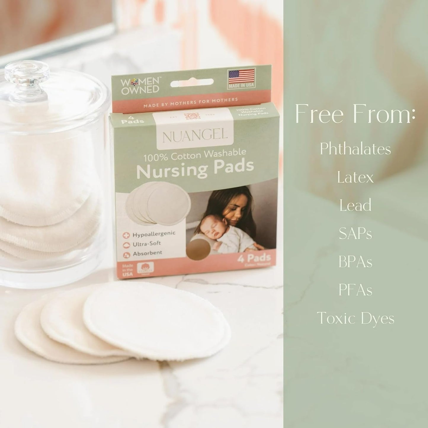 Natural Cotton Washable Nursing Pad, Essential for Newborn Care, Perfect Breast Pads for Leaking Milk, Nipple Pads for Nursing Newborns, Must-Have for Breastfeeding Moms (4 Pads per Package)