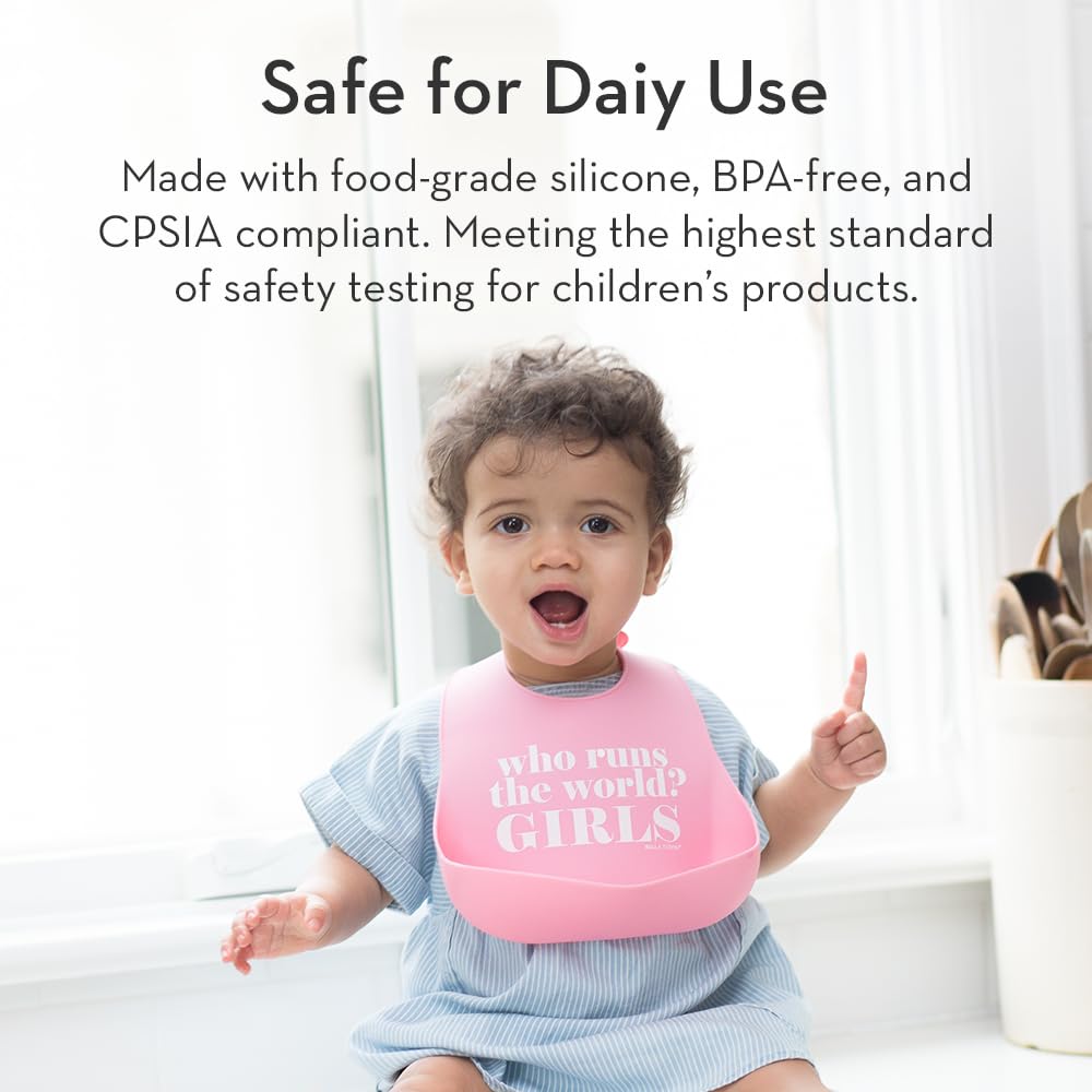 Bella Tunno Baby Bib for Eating, Set of 2 Waterproof Silicone Bibs with Large Food Catcher, Adjustable Fit for Babies 4-12 months & Toddlers 1-3 Years, Boys & Girls, Got Snacks & My Belly