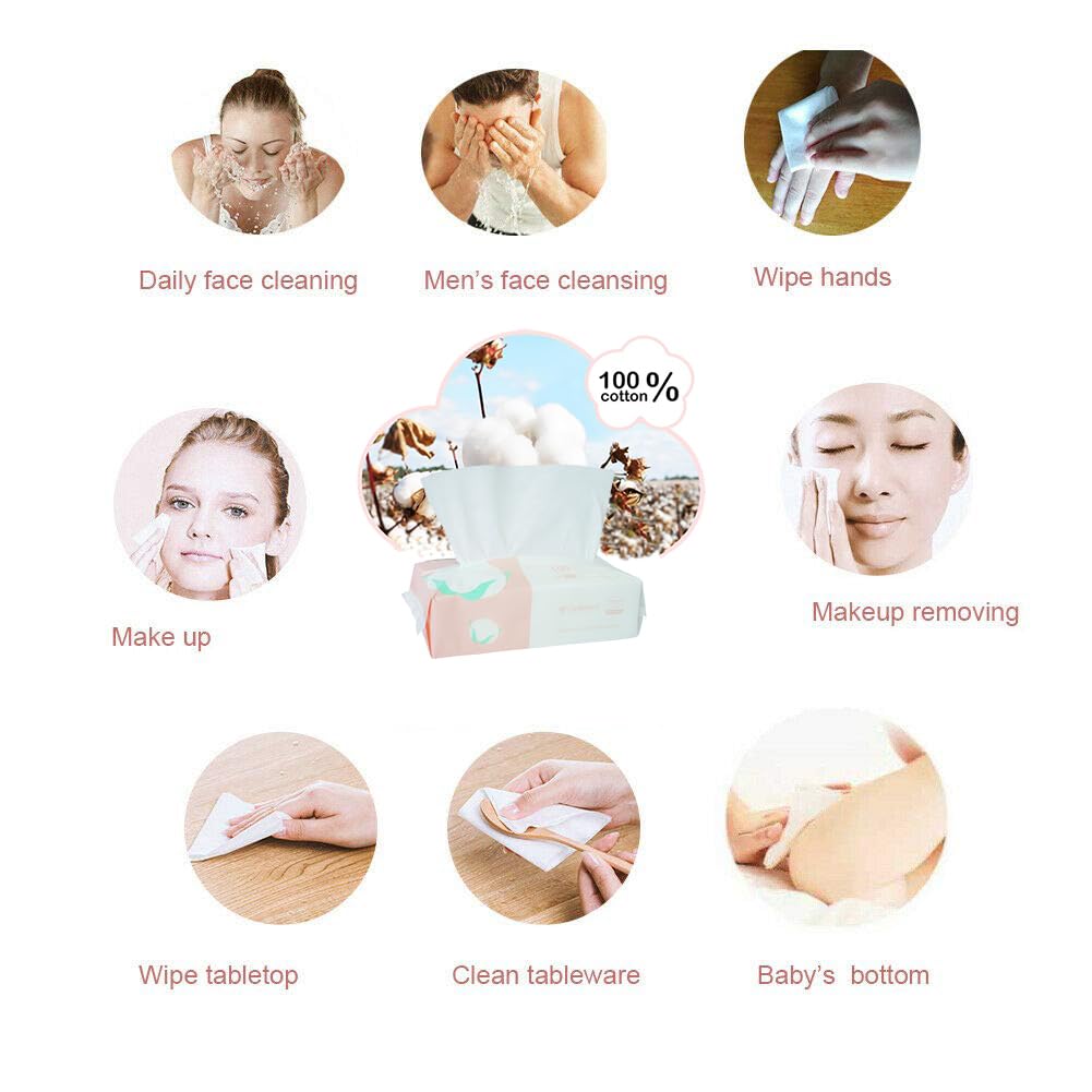 Ultra Soft Dry Baby Wipes Unscented Face Cleansing Multi-Purpose Pure Cotton Tissue (3 PACK-300 count))