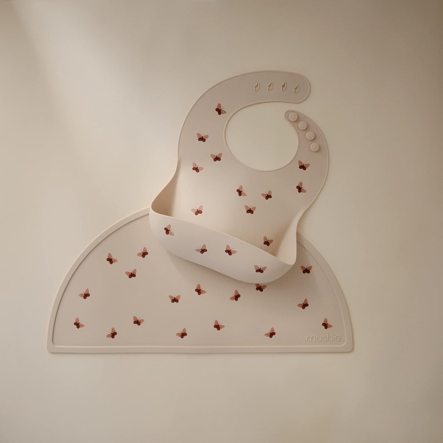 mushie Silicone Baby Bib | Adjustable Fit Waterproof Bibs (Butterflies)