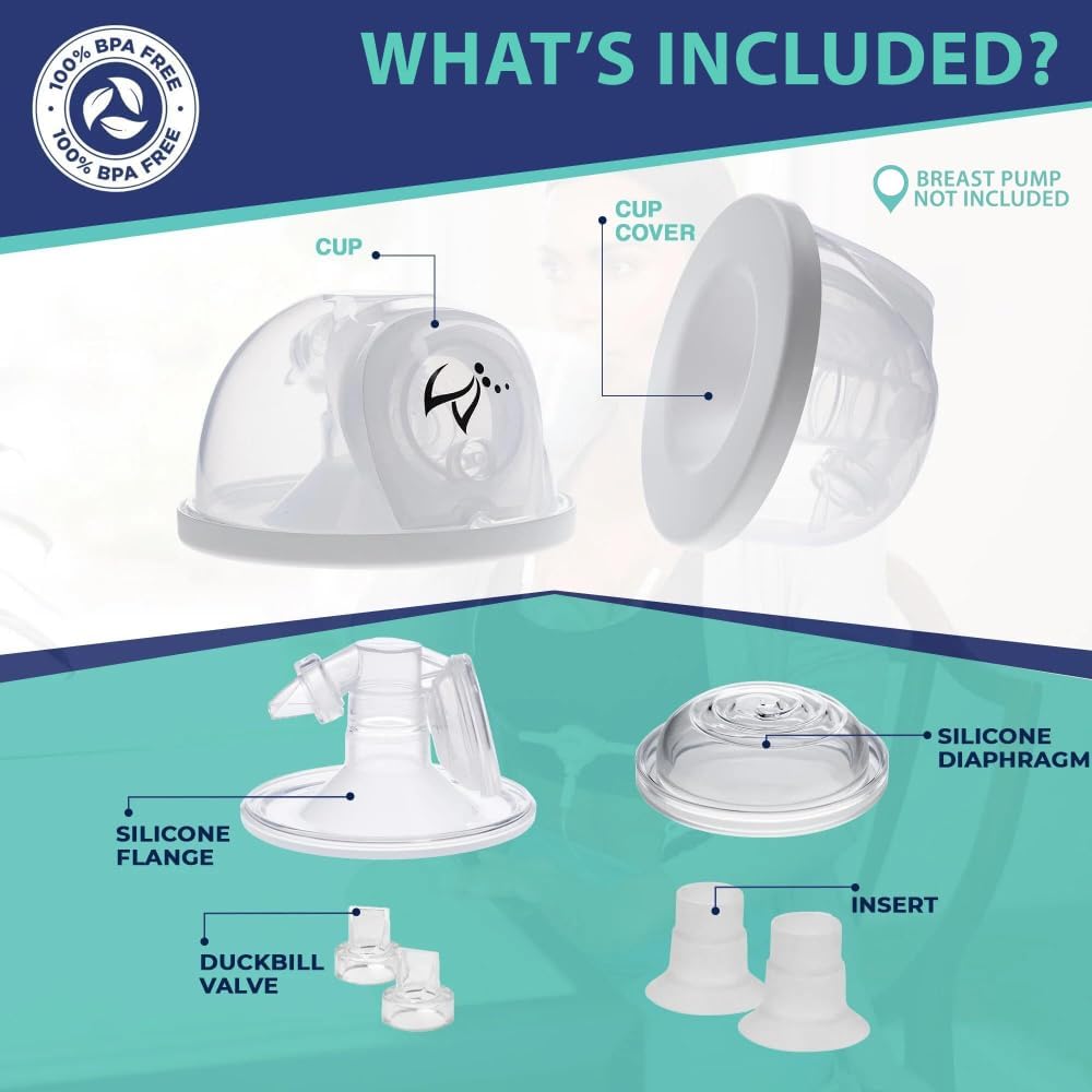 BabyBuddha Hands Free Milk Collection Cups for Breast Pump, 8 Fl Oz Each, Wearable Breastmilk Containers, Compatible with BabyBuddha Pump, Spill Resistant Design, Small Flange 22 to 24mm, 2 Pack