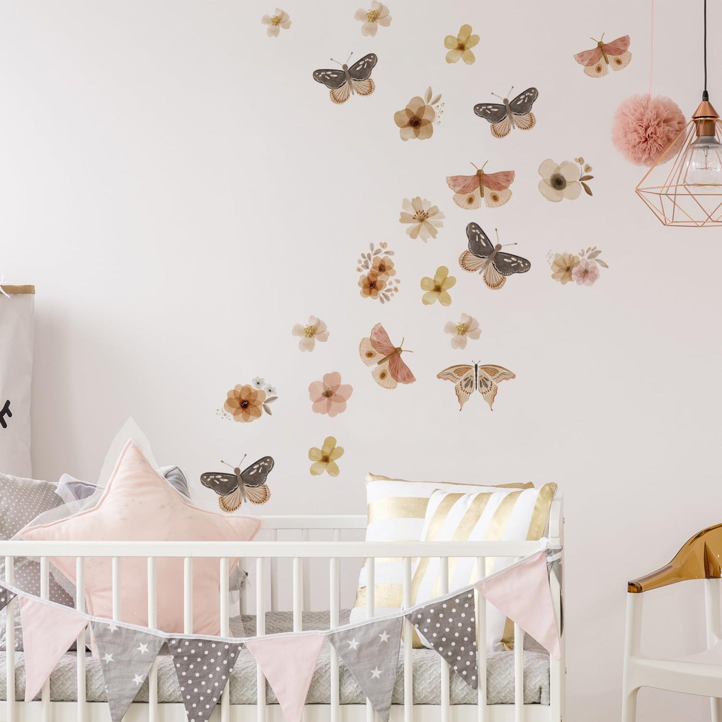 YouRfocus Butterfly and Flower Wall Decals – 72 Decals, Removable Floral Wall Stickers for Bedroom, Nursery, Girls Room, Boho Nature Decor, Reusable Home Decoration (12 Sheets)