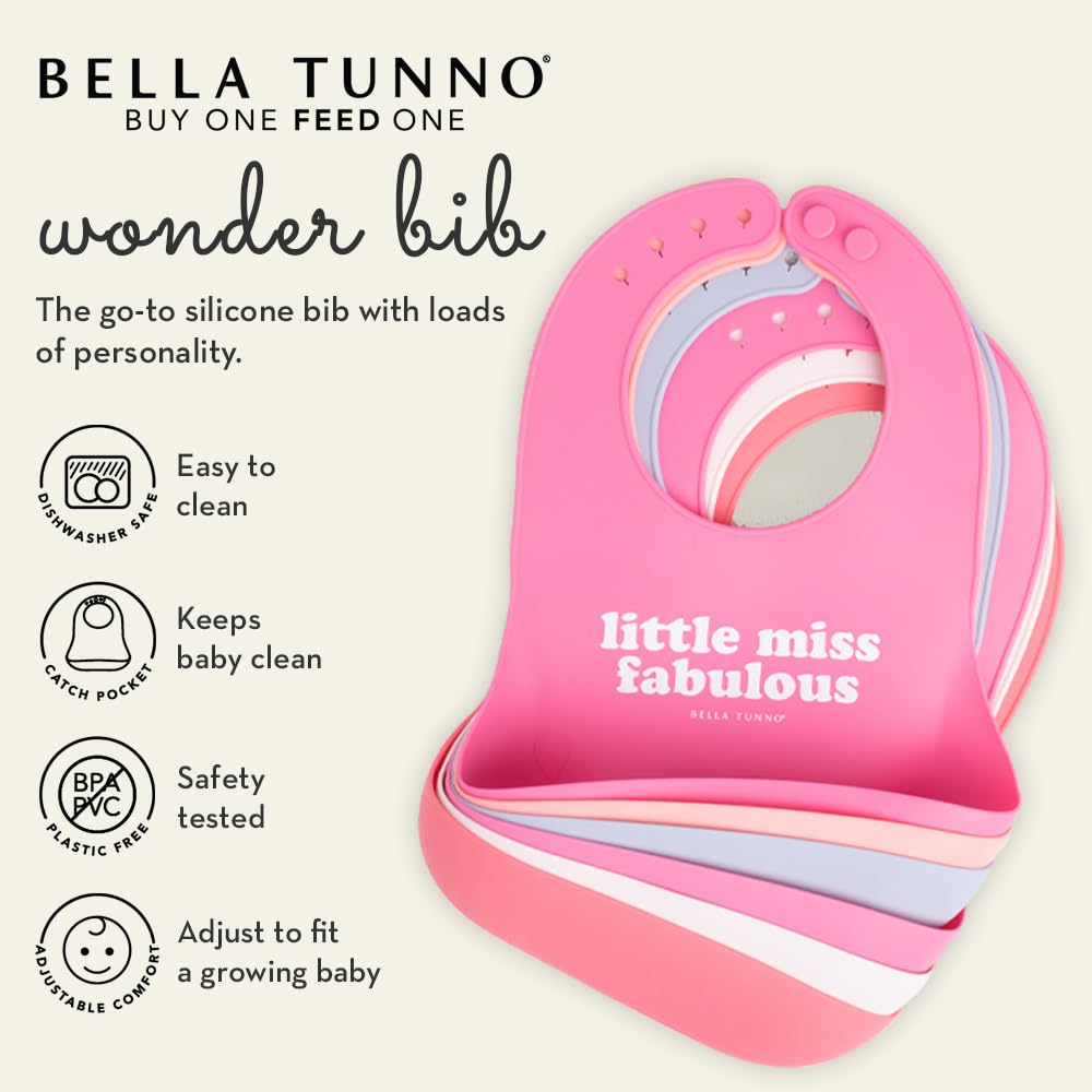 Bella Tunno Baby Bib for Eating, Waterproof Silicone Bib with Large Food Catcher, Adjustable Fit for Babies 4-12 months & Toddlers 1-3 Years, Boys & Girls, K for Kiddo