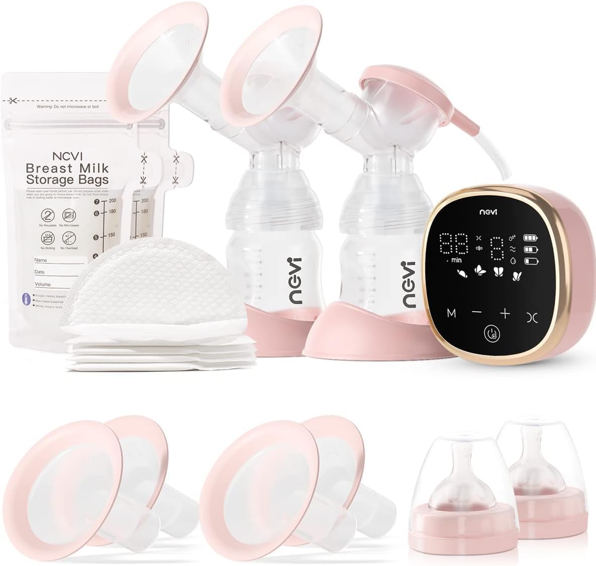 NCVI Electric Breast Pump 8782, Portable Hospital-Grade Double Pump with 4 Modes & 9 Levels, Anti-Backflow, Rechargeable Quiet Breastfeeding Pump for Efficient Comfortable Use at Home, Work or Travel