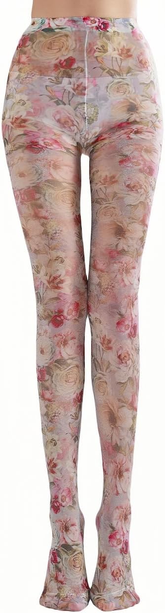 Sahabowi Women's Sheer Fashion Digital Print Fashions Stockings Metallic Silver Tights 1