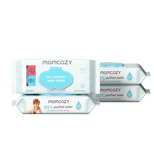 Momcozy Baby Wipes-Extra Large Size Design, 99% Water Based, Unscented & Hypoallergenic, Cleansing & Moisturizing Baby Wipes for Sensitive Skin, 240 Count (4 packs)