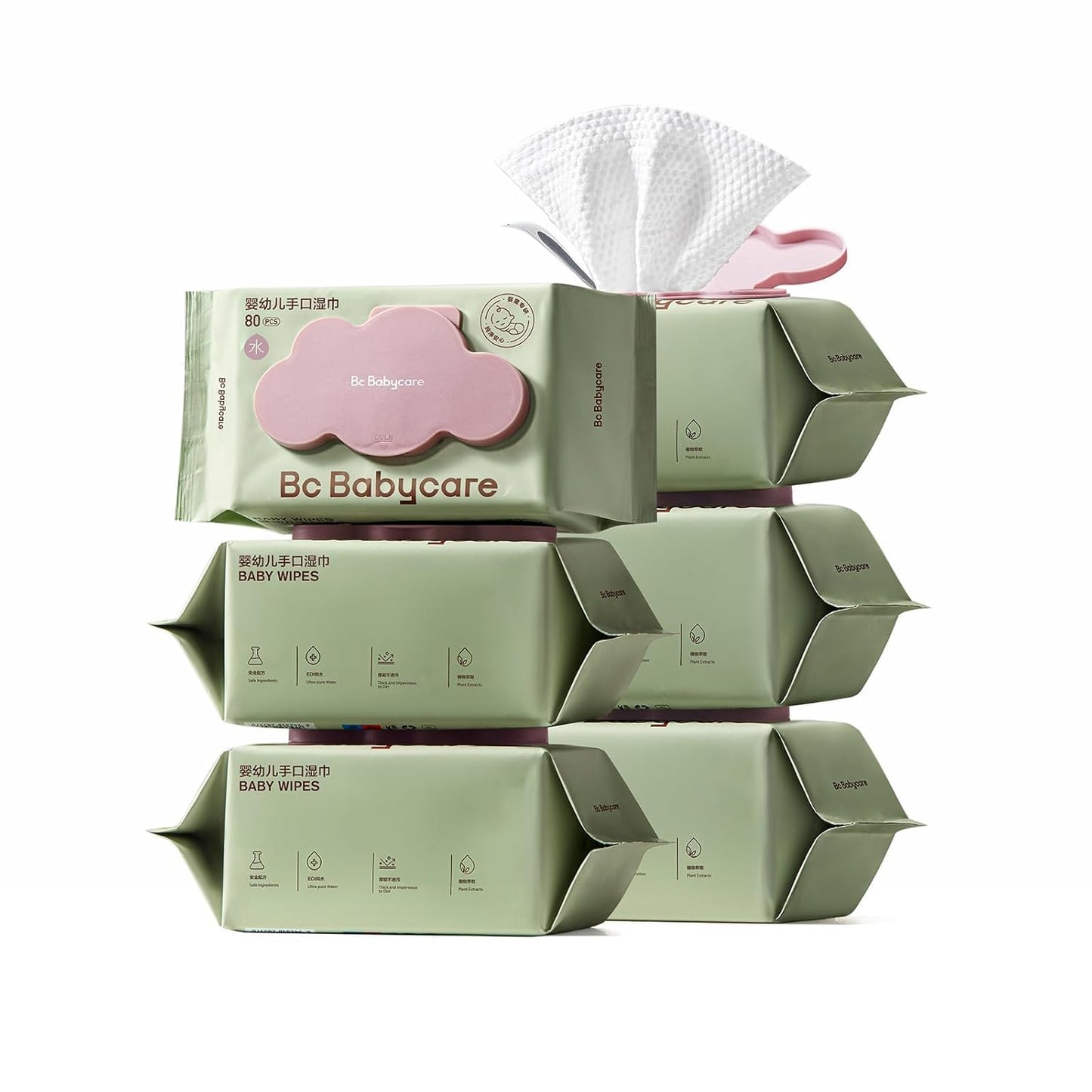 Bc Babycare Cloud Moist Wet Baby Wipes, Thick & XL, 99% Water, Ultra-Hydrating, Unscented, Hypoallergenic for Sensitive Skin, Biodegradable, 6 Flip-Top, 480 Count