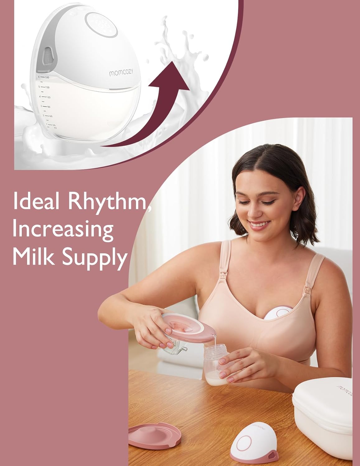 Momcozy Breast Pump Hands Free Mobile Style | M6, Wearable Breastfeeding Pump Ideal Rhythm for More Milk, DoubleFit Flange More Fit & Discreet with 3 Modes & 9 Levels, 24mm - 1 Pack Quill Gray