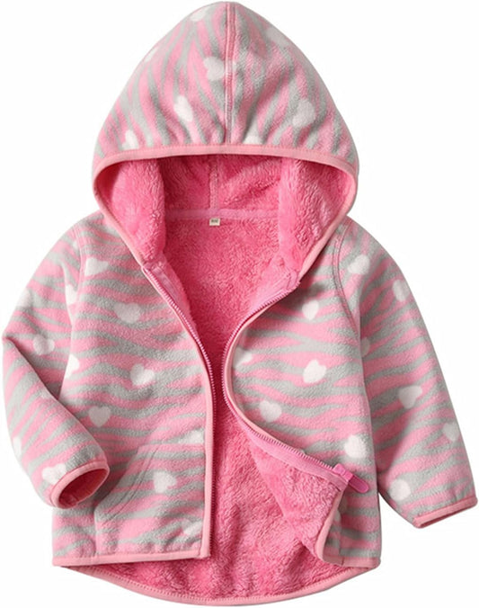 Toddler Printed Polar Fleece hooded Jacket Baby Boys Girls Kids Winter Warm Spring Autumn Outerwear Soft Lightweight