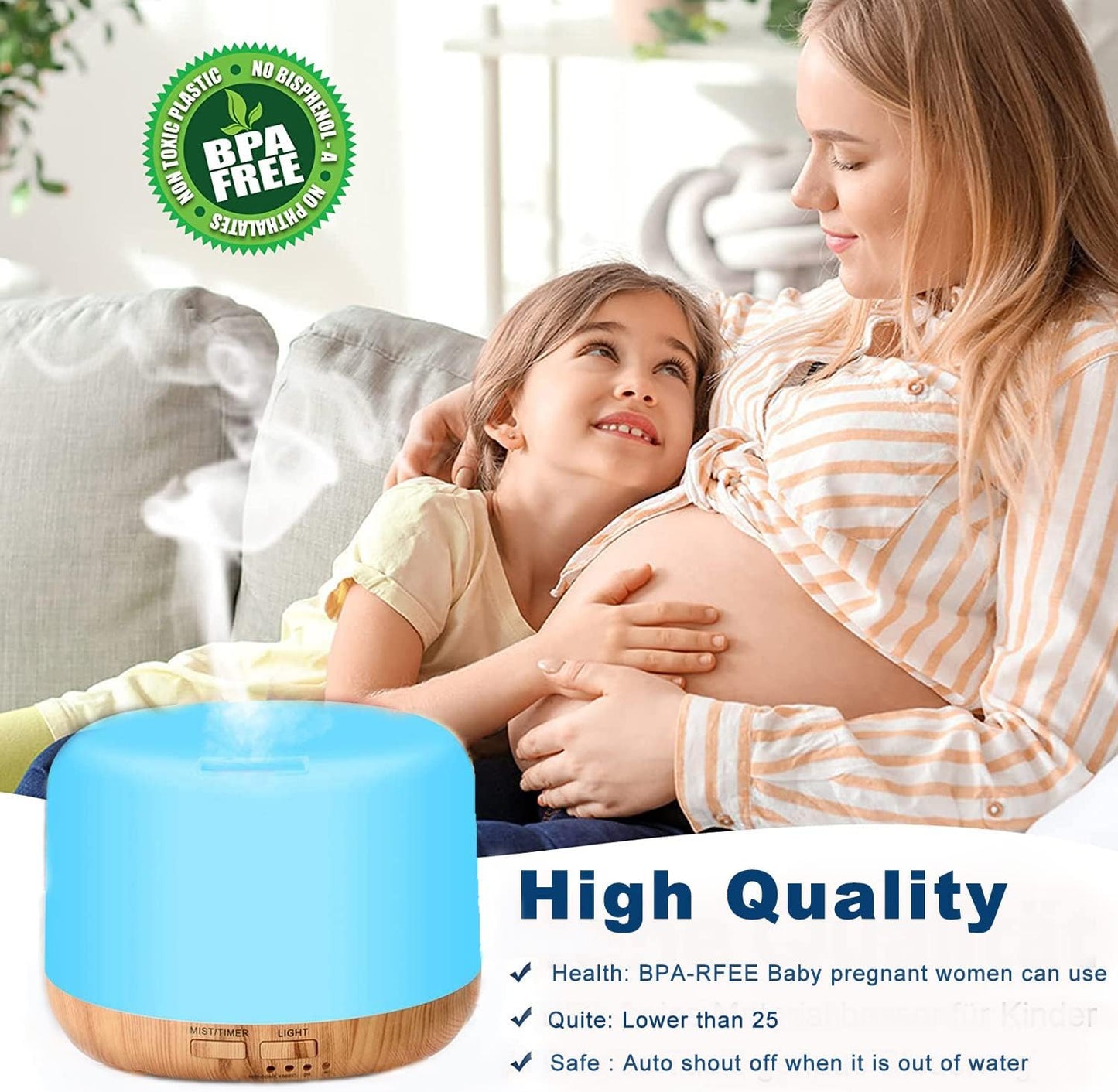 Oil Diffuser Humidifier 300ML,Electric Ultrasonic Air Aroma Diffusers Vaporizer,Scent Mist Defuser with Remote,Auto-Off,7led Color Changing Light for Large Bed Room,Home,Office