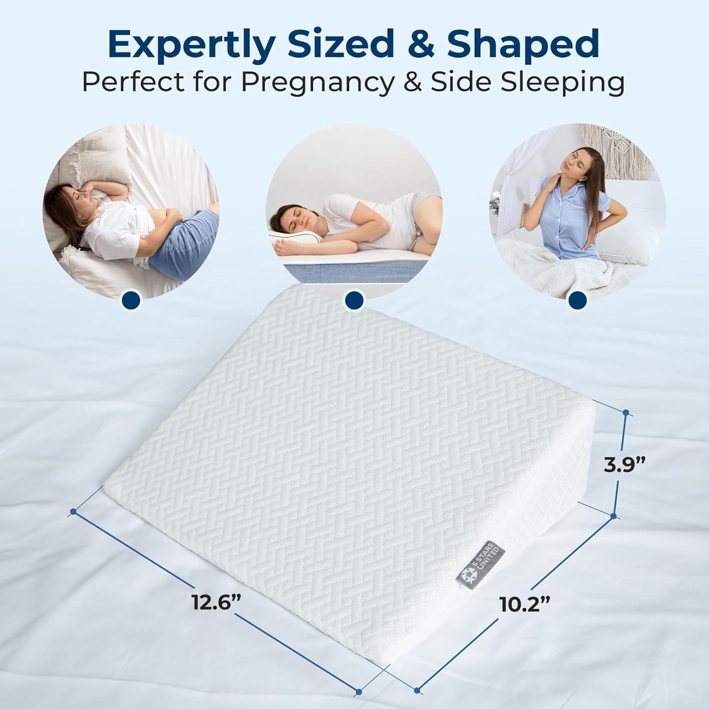 5 STARS UNITED Small Knee Pillow for Side Sleepers – Wedge Firm Foam Support for Belly, Back & Knees – Compact Maternity Cushion for Travel & Pregnancy Relief, White