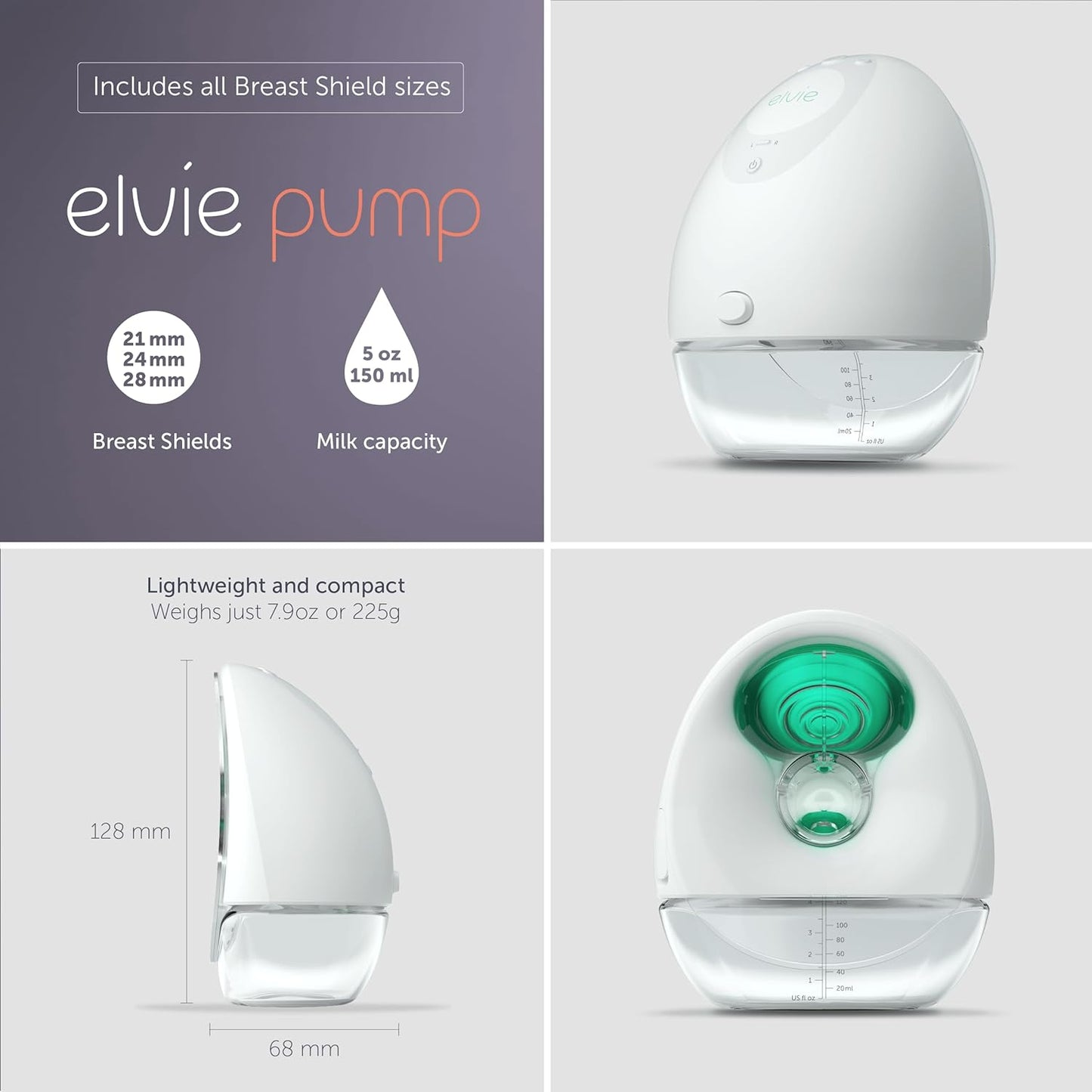 Elvie - Double, Wearable Breast Pump w/App - The Smallest & Quietest - Portable - Hands Free & Discreet - Automated w/Four Personalized Settings - Includes 3 Sets of Breast Shields