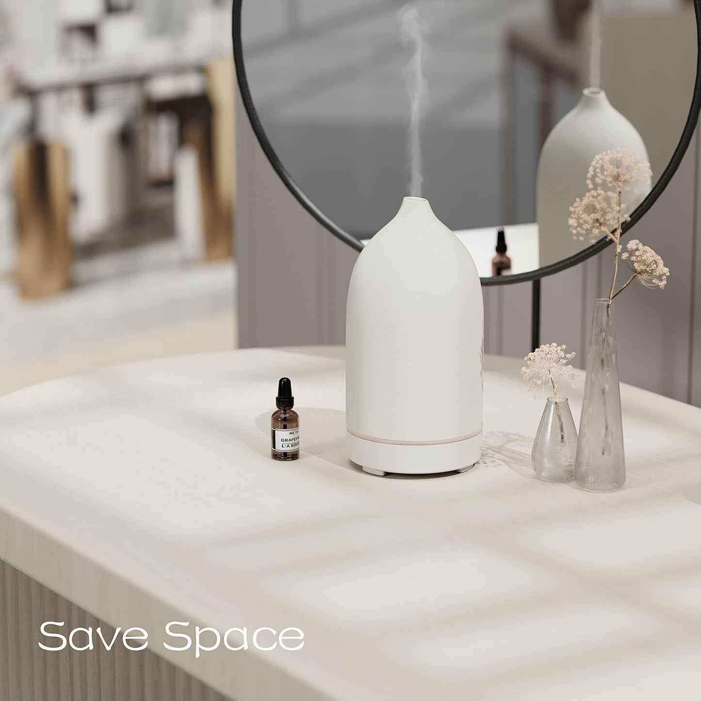 Essential Oil Diffusers,Handmade Ceramic Aromatherapy Diffuser for Room and 9 Colors Night Light for Home,Auto-Off (White)