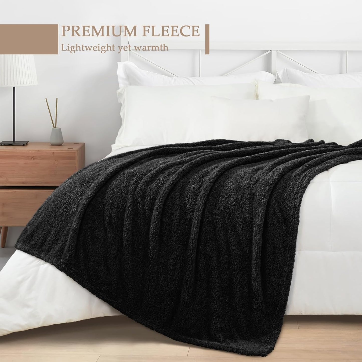 Exclusivo Mezcla Fleece Queen Blankets for Bed, Soft and Cozy Blankets for Women Men Girls Kids, Suitable for All Seasons, Black,90x90 Inches