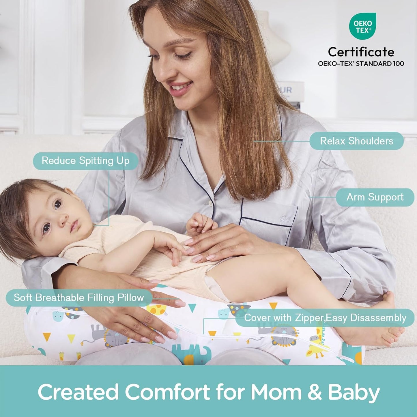 Little Grape Land Nursing Pillow for Infants, Breastfeeding Pillows, Baby Support Pillow for Nursing, Bottle Feeding, Tummy Time with Machine Washable Cover & Breathable Filling (Woodland Animals)