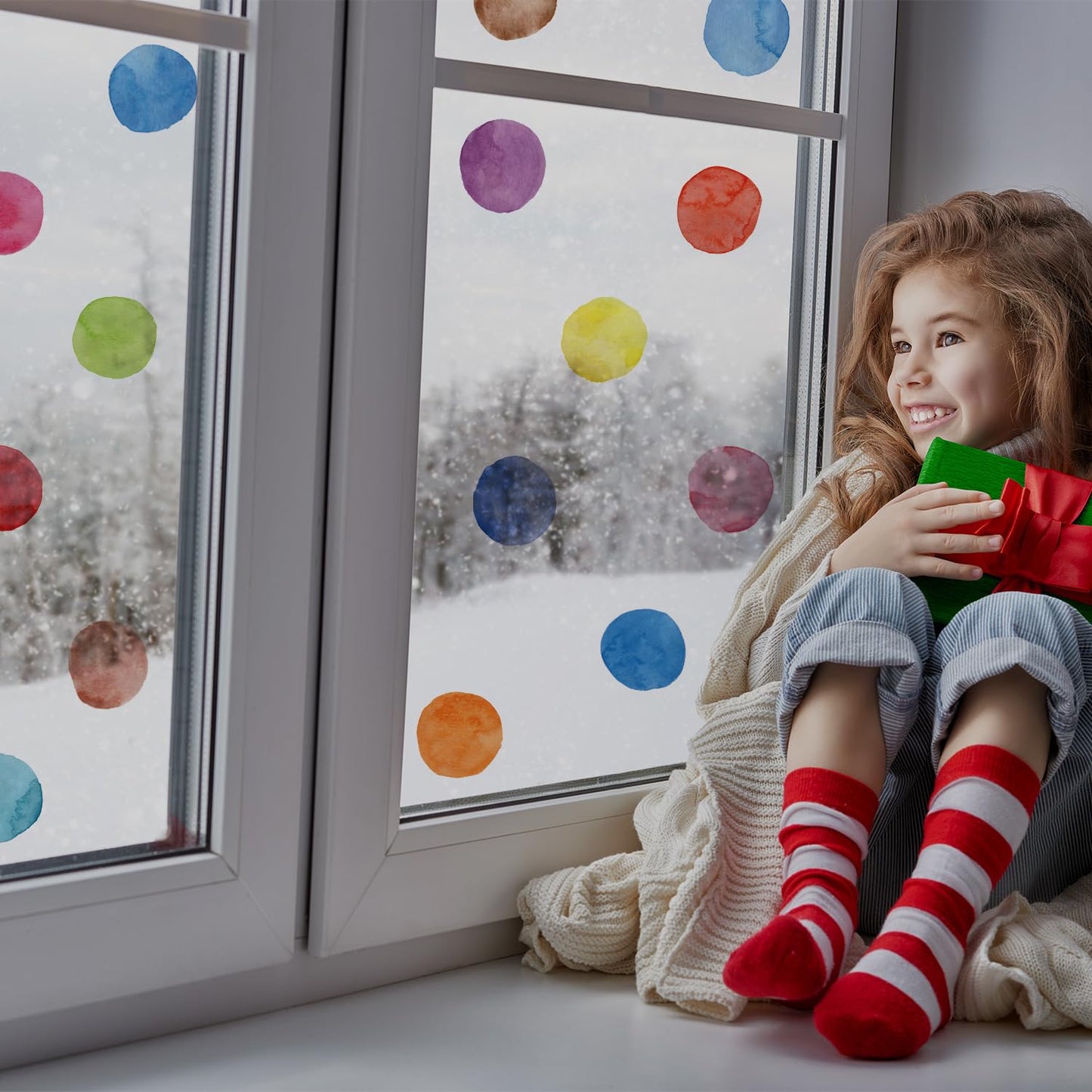 Colorful Polka Dot Wall Decals Watercolor Dots Wall Sticker for Kids Baby Girls Teens and Nursery Room (12 Sheets)