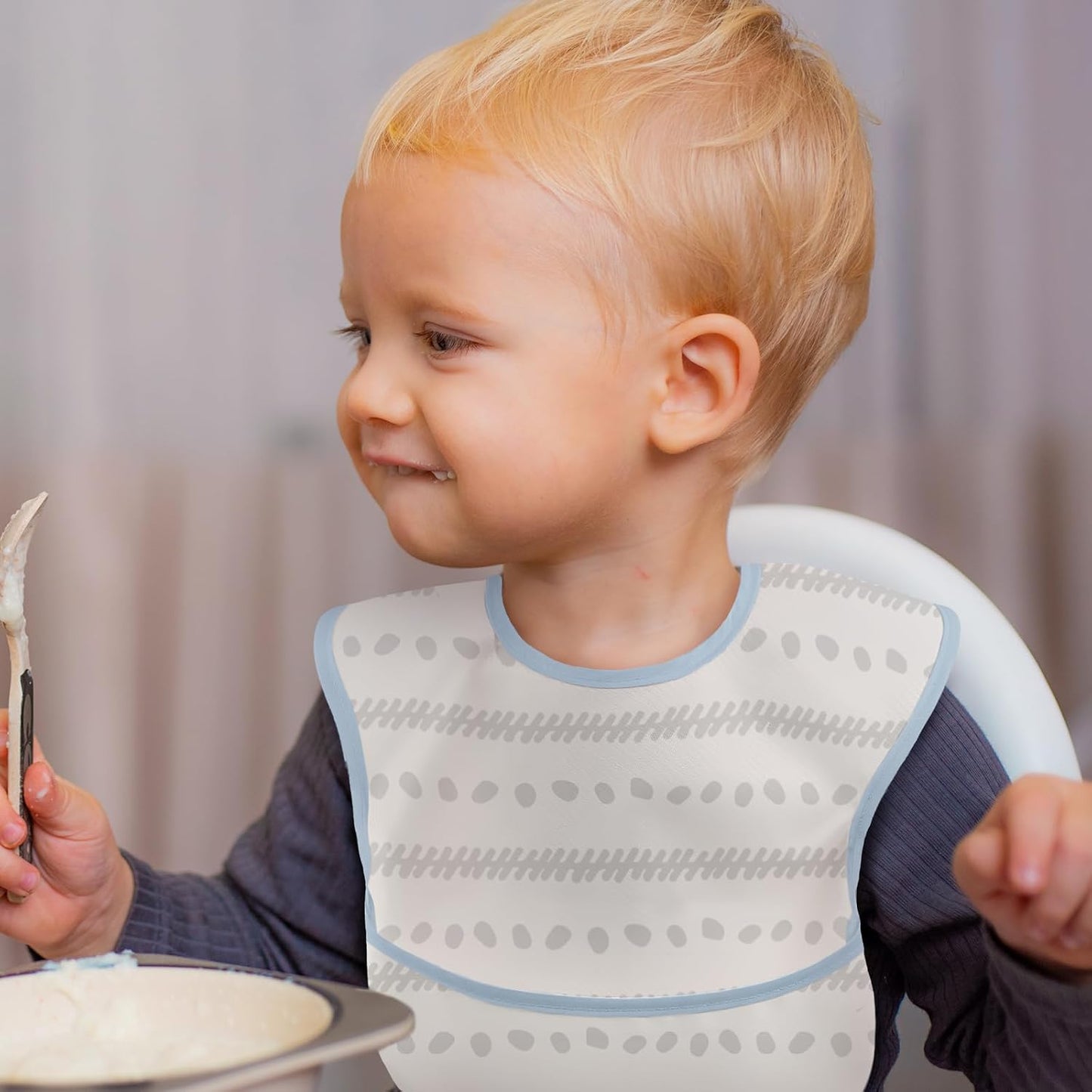 Mess Proof Baby Bib 3 Pack, Waterproof Led Weaning Baby Feeding Bibs with Food Catcher, Travel Feeding Bibs