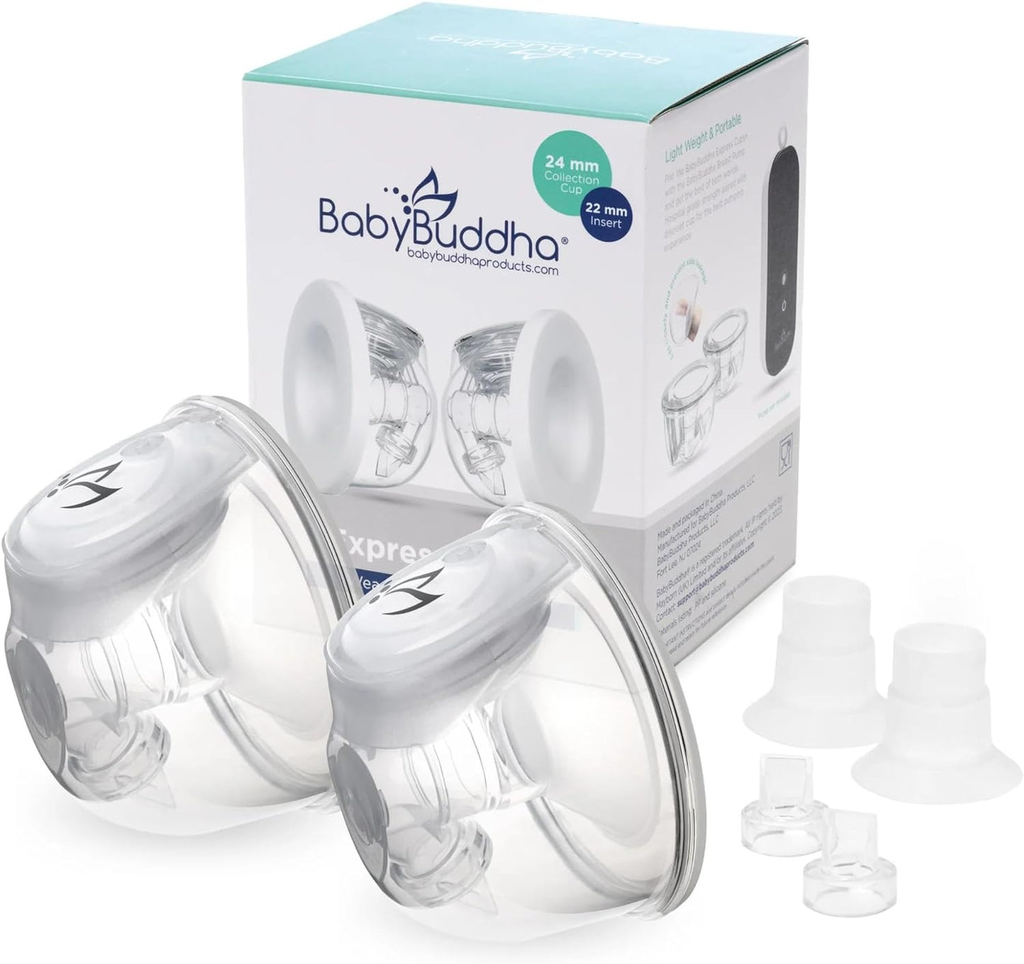 BabyBuddha Hands Free Milk Collection Cups for Breast Pump, 8 Fl Oz Each, Wearable Breastmilk Containers, Compatible with BabyBuddha Pump, Spill Resistant Design, Small Flange 22 to 24mm, 2 Pack