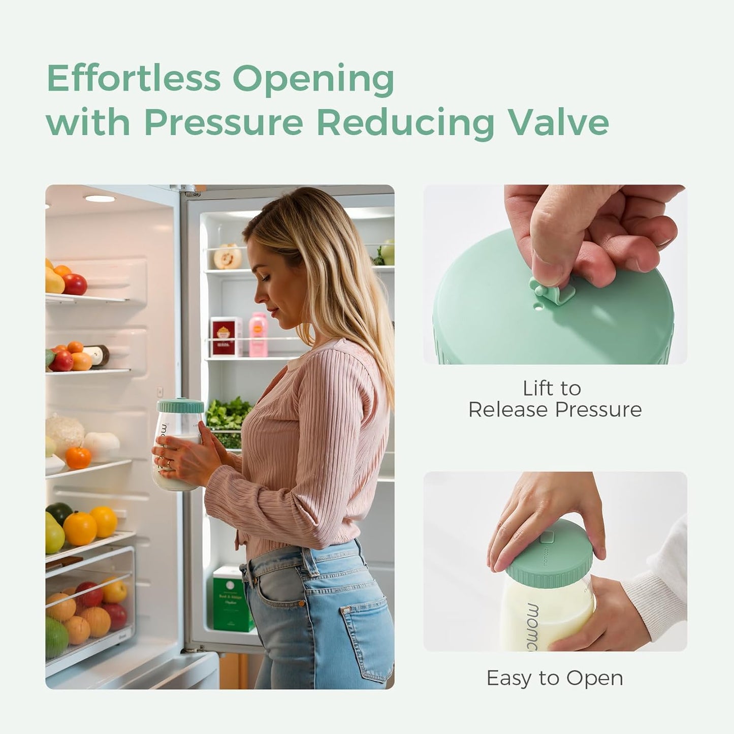 Momcozy Glass Breast Milk Pitcher Lid, Leak Proof with Thickened Silicone Seal, Easy-Open Design with Pressure Release Valve, Dishwasher Safe and Food Grade Caps-1 Pack, Green