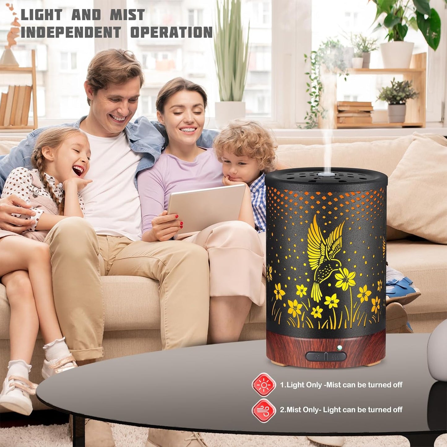 Essential Oils Diffuser,Aromatherapy Diffuser,Birthday Gifts for Women Mom Grandma,Metal Cool Mist Humidifier with 7 Colors Lights Waterless Auto Off Air Diffusers (C-Hummingbirds)