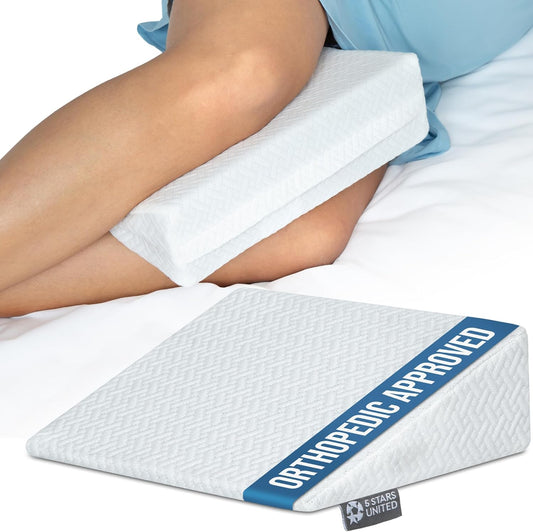 5 STARS UNITED Small Knee Pillow for Side Sleepers – Wedge Firm Foam Support for Belly, Back & Knees – Compact Maternity Cushion for Travel & Pregnancy Relief, White