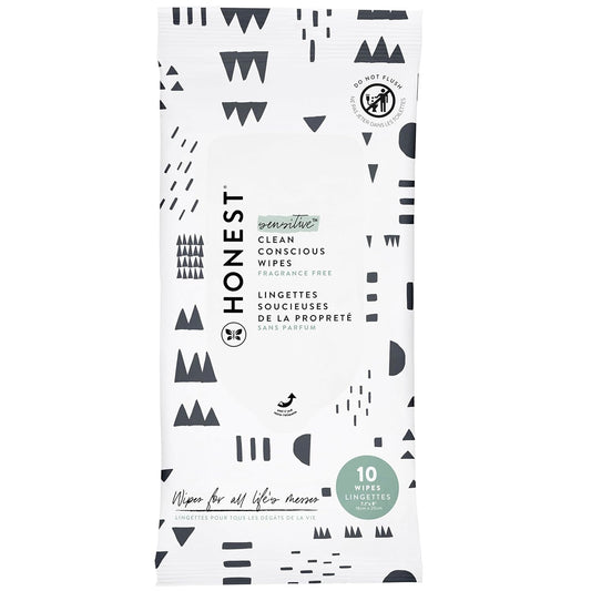The Honest Company Clean Conscious Multi-Use Wipes | Hypoallergenic + Unscented for Sensitive Skin | Over 99% Water, Compostable, Plant Based, Baby Wipes | Pattern Play, 10 Count