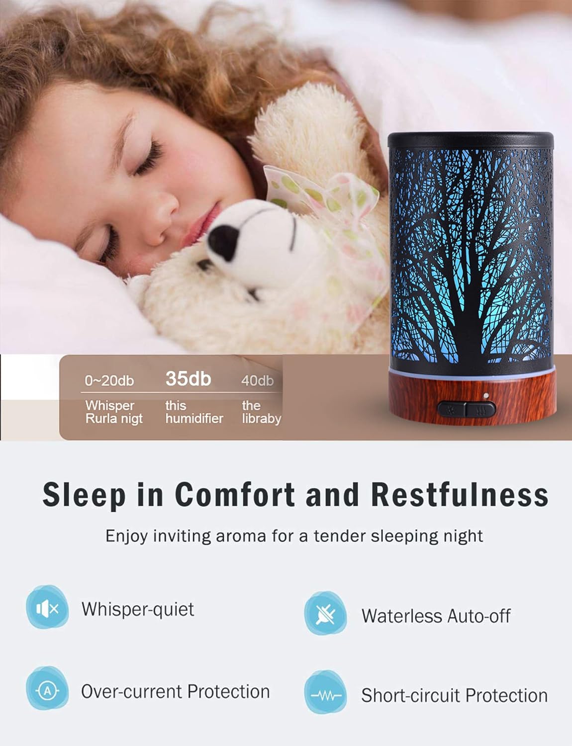 Essential Oils Diffuser for Home,150ML Aromatherapy Diffuser,Birthday Gifts for Women mom,Metal Cool Mist Humidifier with 7 Colors Lights Waterless Auto Off Air Diffusers(Tree)