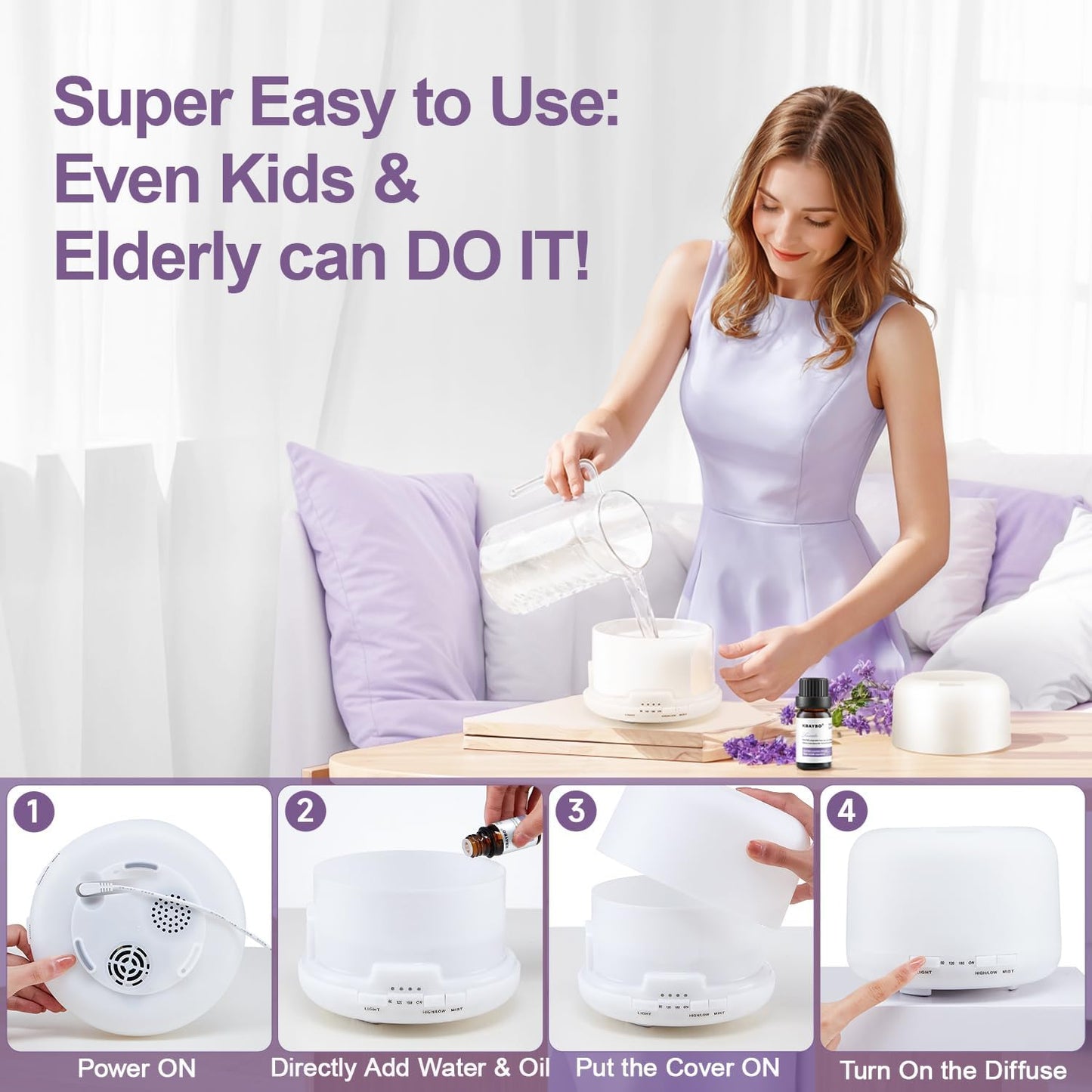 Diffusers for Essential Oils Large Room 500ML+6 Oil Set, Bluetooth Speaker+Remote+8 RGB Lights Essentail Oil Diffuser, Easy to Use & 23Db 100% Quiet Oil Diffuser Large Room, Diffusers for Home