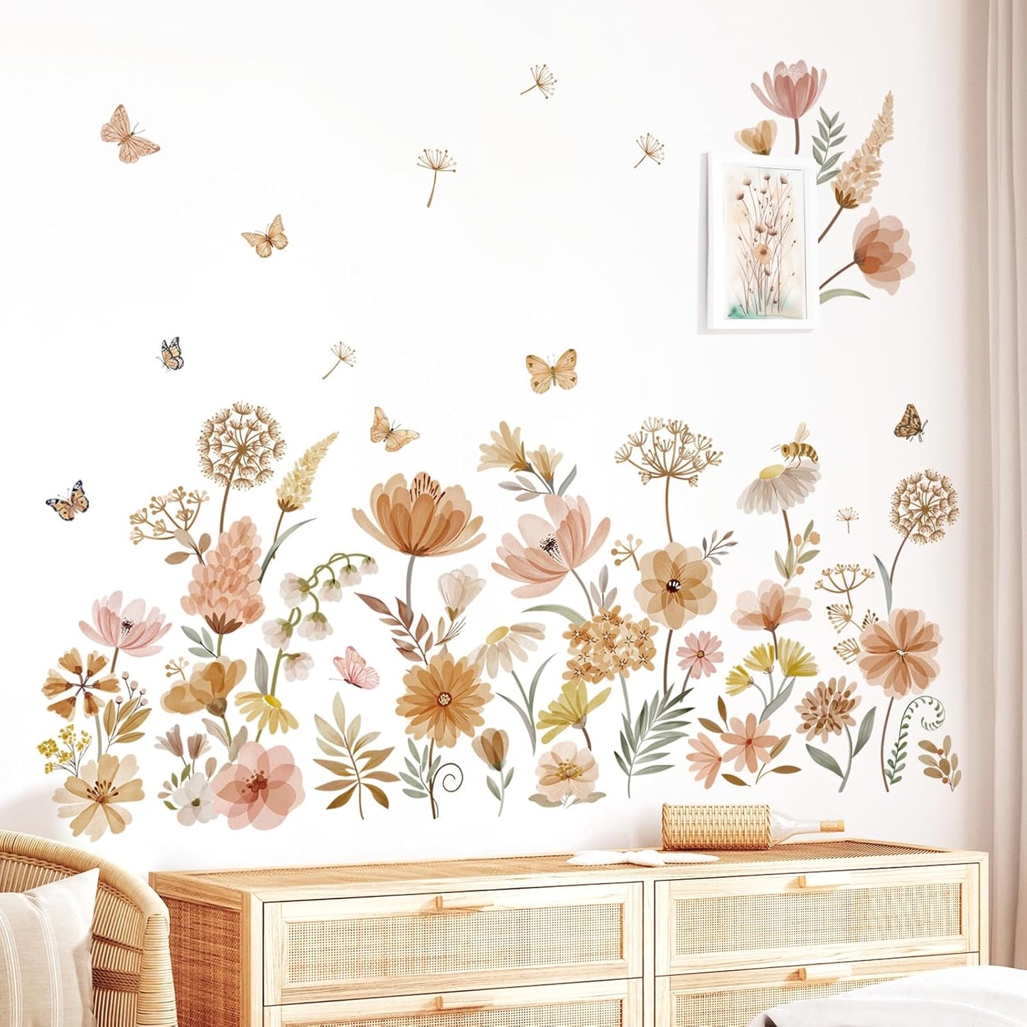decalmile Boho Flower Wall Decals Wildflower Dandelion Grass Wall Stickers Girls Bedroom Living Room Kitchen Wall Decor