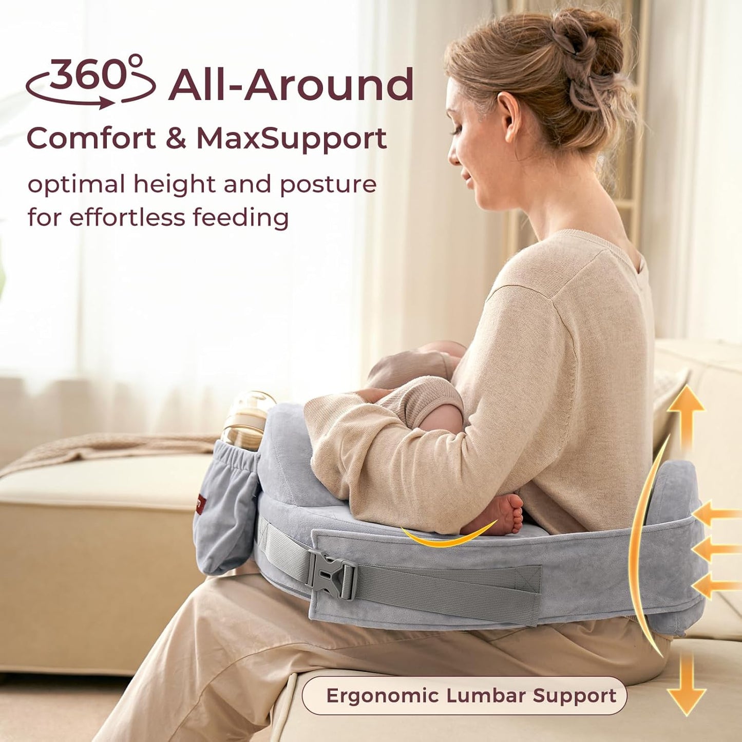 Momcozy CozyPro Nursing Pillow for Breastfeeding - All Around Ergonomic Comfort & Support - Pioneering Safety Fence - Plus Size Wider Feeding Pillow with Lumbar Support for Easier & Healthier Nursing