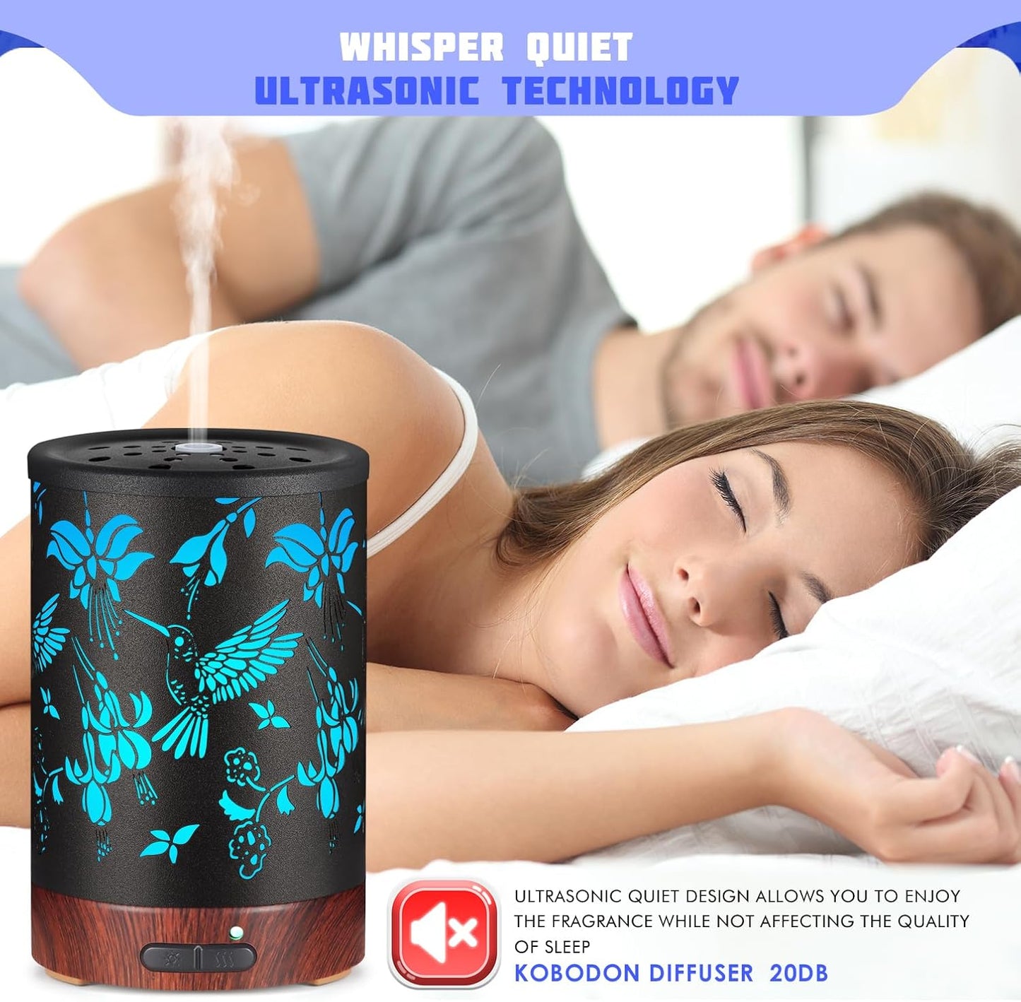 Metal Essential Oils Diffuser 150ML Christmas Aromatherapy Diffuser Cool Mist Humidifier with 7 Colors Lights Waterless Auto Off Air Diffusers as Gifts for Mom (B-Hummingbird)