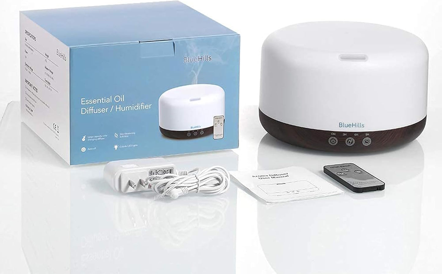 BlueHills Premium 1000 ML Large Essential Oil Diffuser Humidifier for Room Home Aromatherapy Big Capacity Oil Diffuser with Décor LED Lights Long Running Round Diffuser Dark Wood Grain – D002