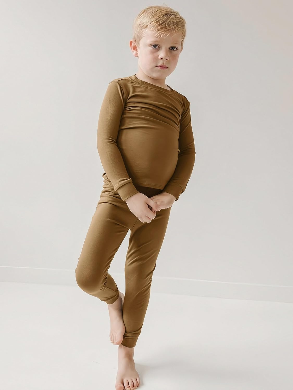 BABY 2T-10Y Toddler Kids Girls Boys Soft Comfy Viscose 2pcs Set Long Sleeve Plain Shirts and Pants Sets