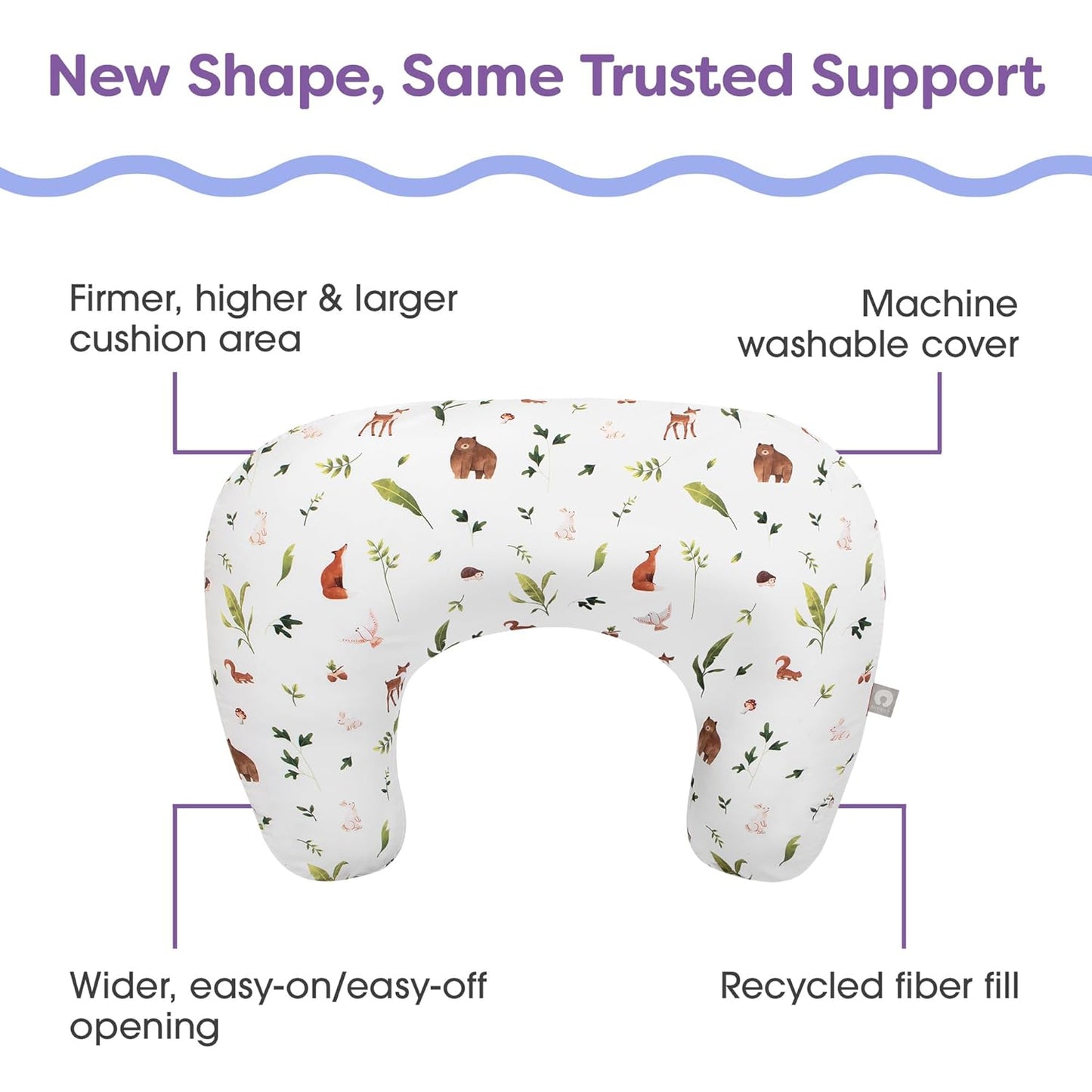Boppy Nursing Pillow - Ergonomic Bottle & Breastfeeding Pillow with High, Firm, Large Area, Water-Repellent Cushion with Washable Cover; Baby Safety Alliance Verified - Neutral Plants and Animals