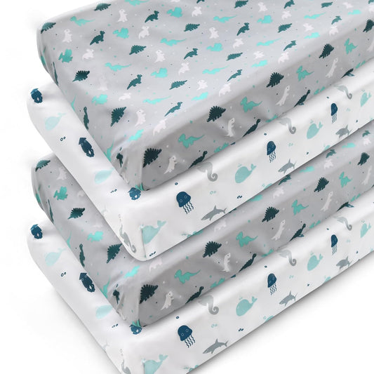 Changing Pad Cover for Boys Girls 4 Pack, Comfy & Breathable Changing Table Cover for 32''x16" Changing Table Pads, Diaper Changing Pad Cover, Dinosaurs & Ocean