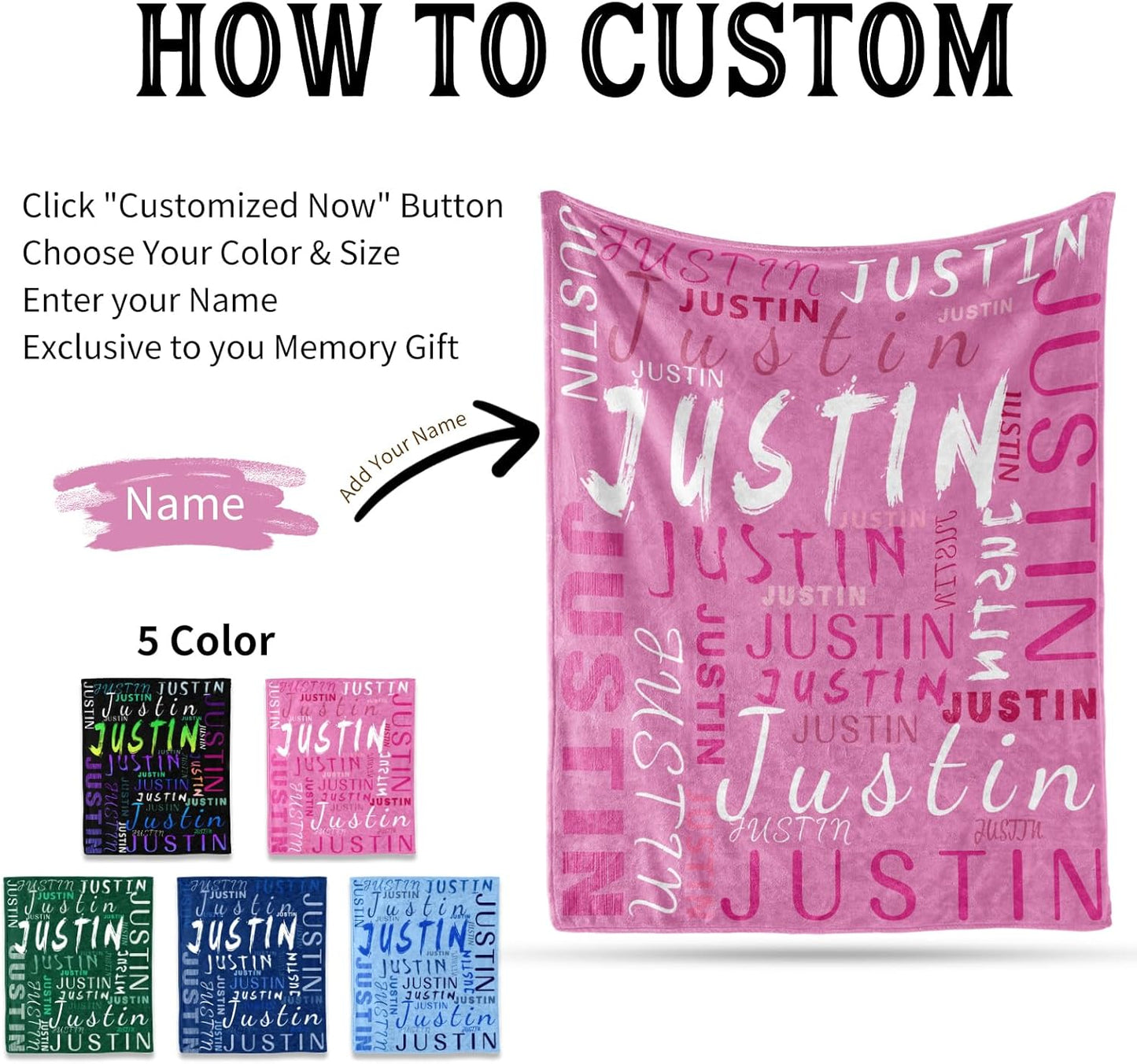 Ship Next Day, Custom Name Blanket - Printed in USA, Personalized Baby Blankets for Girls, Baby Blanket with Name, Ultra-Soft Cozy Fleece Blankets, Gifts for Boys & Girls Kids Teen Girl New Mom