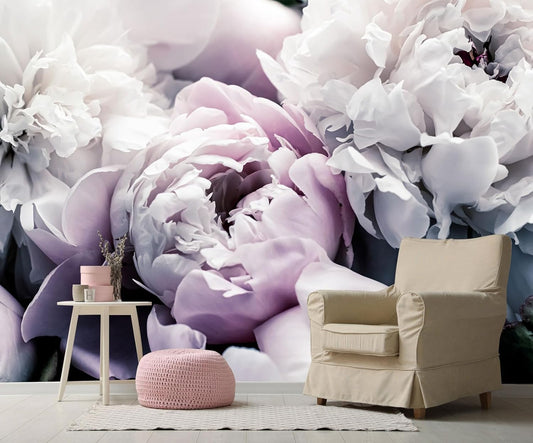 Light Purple Peony Floral Wallpaper Rose Flower Mural Large Wall Decor for Living Room Bedroom Dining Room Office(Not Self-Adhesive)
