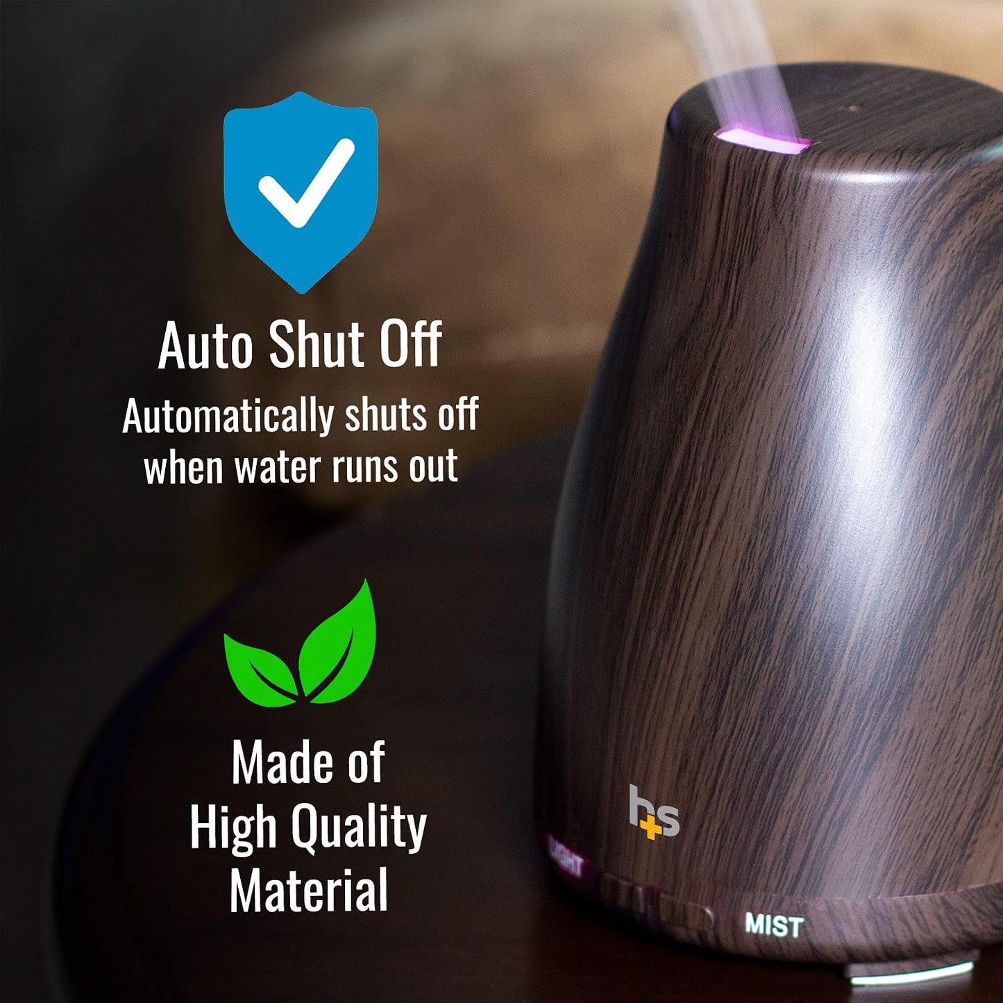 HealthSmart Essential Oil Diffuser, Cool Mist Humidifier and Aromatherapy Diffuser with 150ML Tank Ideal for Small Rooms, Adjustable Timer and Mist Mode, Wood Grain Brown (Pack of 2)