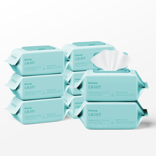 BEBESUP- Korea's #1 Light Baby Wipes - Safe even for Atopic Skin Hypoallergenic Water-Based Unscented Alcohol & Paraben-Free Organic Flip-Top Plant Based Organic Baby Wipes (640 Count 8 Packs)