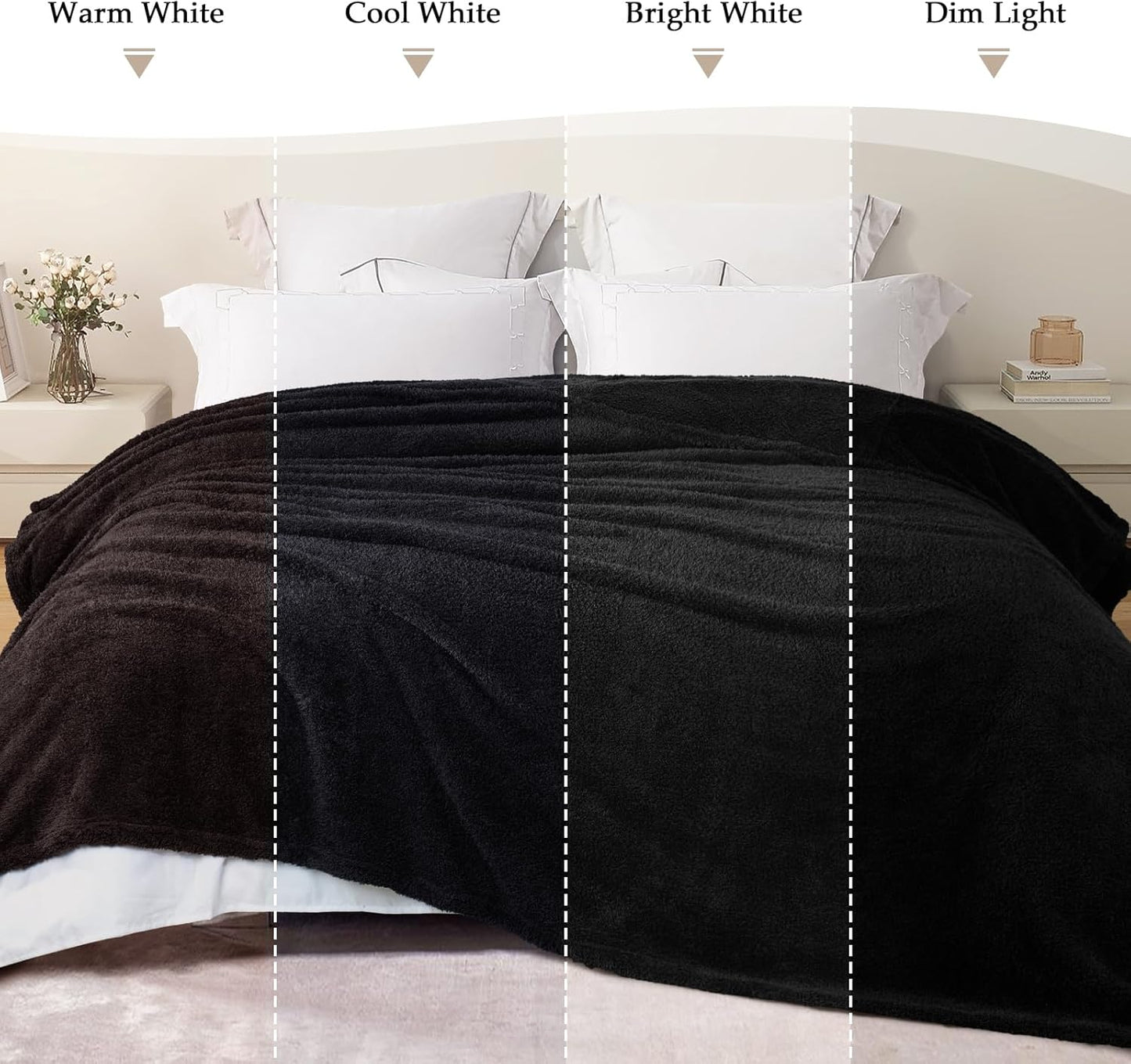 Exclusivo Mezcla Fleece Queen Blankets for Bed, Soft and Cozy Blankets for Women Men Girls Kids, Suitable for All Seasons, Black,90x90 Inches