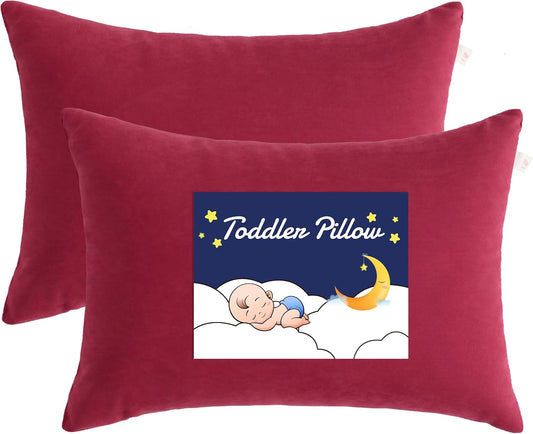 NTBAY Toddler Pillows, Down Alternative 13"x18" Pillows, Machine Washable - Soft and Breathable Travel Small Pillows for Sleeping, Ideal for Daycare, Crib, Cot, Red