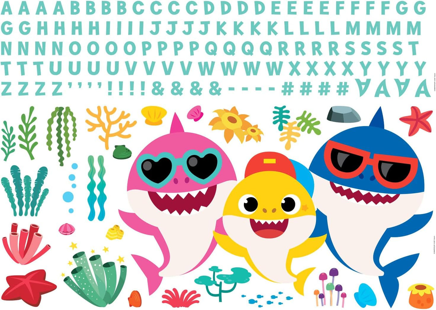 RoomMates RMK5112GM Baby Shark Peel and Stick Giant Wall Decals with Alphabet